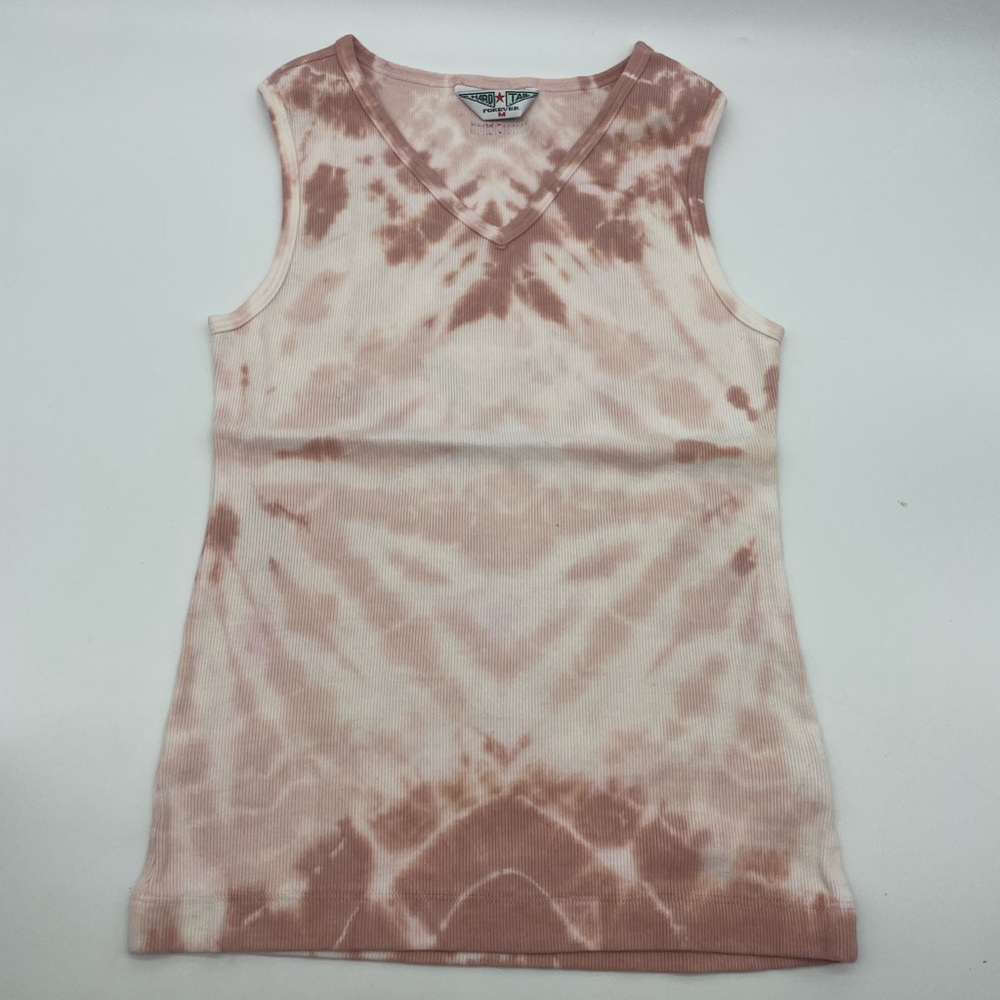 Hard Tail Forever Yoga Tie Dye Tank Top Muscle Tee V-Neck Rose Pink